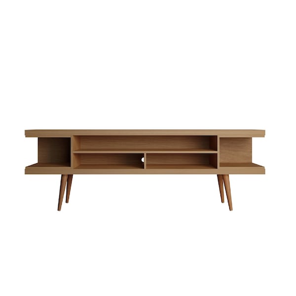 Manhattan Comfort Utopia 70.47" TV Stand with Splayed Wooden Legs and 4 Shelves in Maple Cream 19755 - main